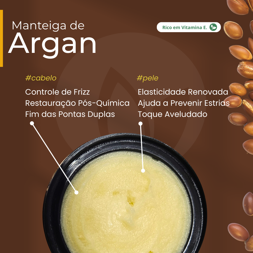 Manteiga de Argan 100% vegetal - uso capilar e corporal