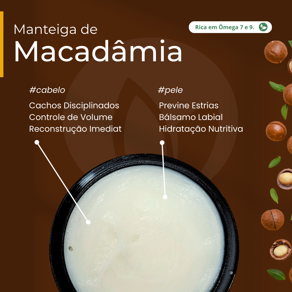 Manteiga de Macadâmia 100% vegetal - uso capilar e corporal