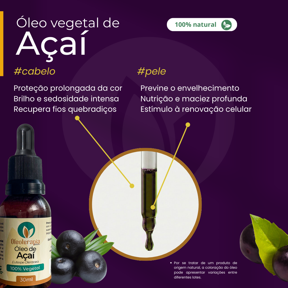 Óleo de Açai - 100% natural uso capilar e corporal