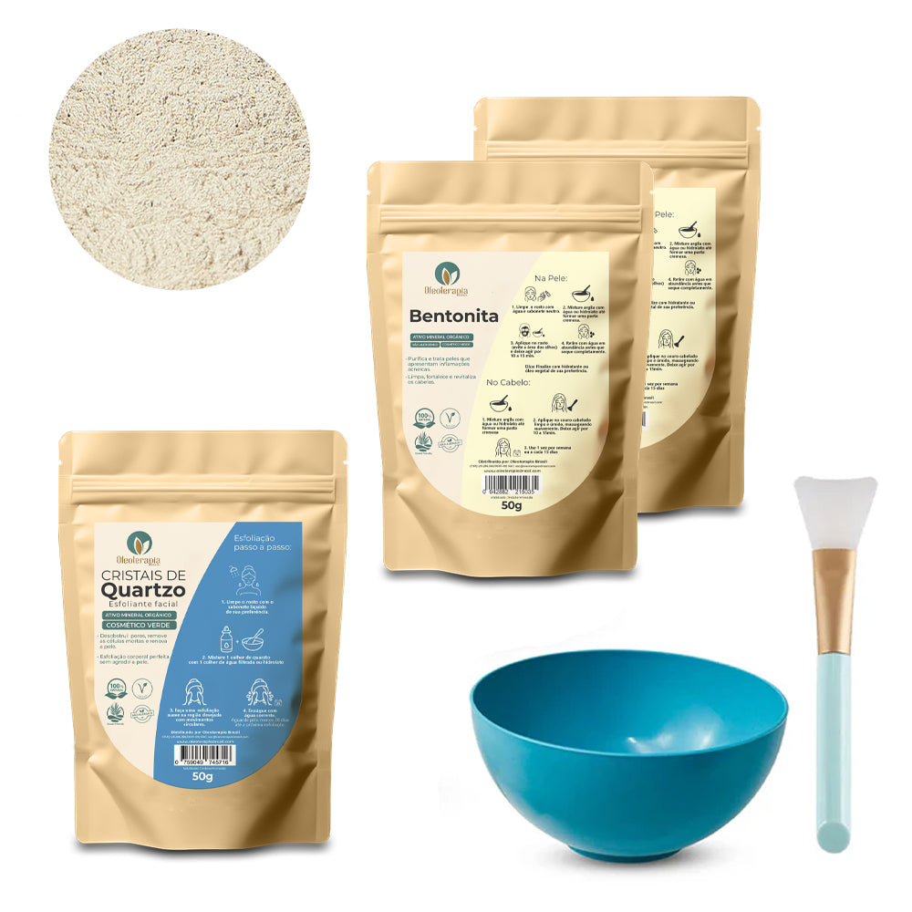 Kit Argiloterapia - Argilas + Cristal de Quartzo - 100% naturais - Uso cosmético