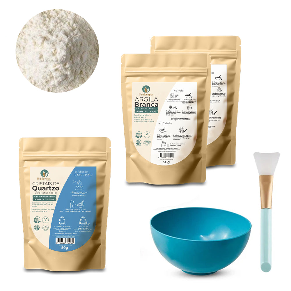 Kit Argiloterapia - Argilas + Cristal de Quartzo - 100% naturais - Uso cosmético