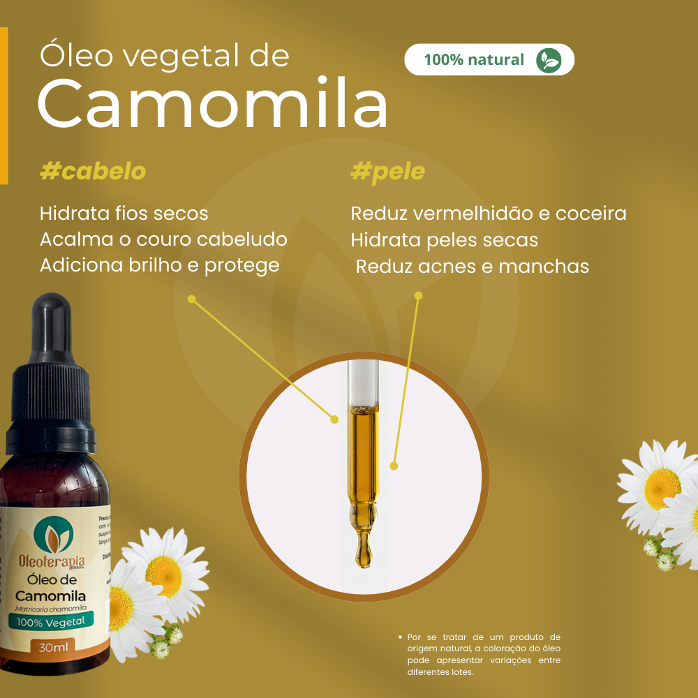 Óleo de Camomila - 100% natural uso capilar e corporal
