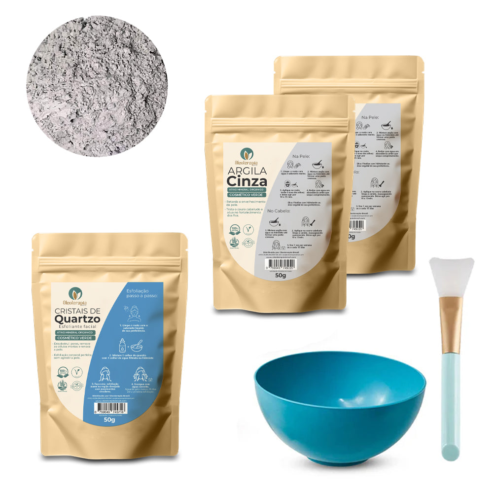 Kit Argiloterapia - Argilas + Cristal de Quartzo - 100% naturais - Uso cosmético