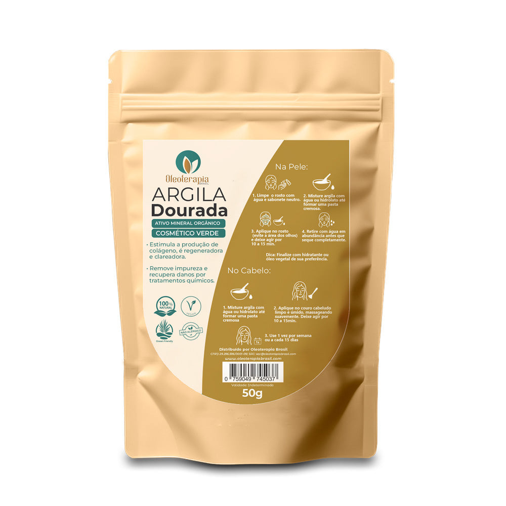 Argila Dourada 50g - 100% natural - Uso cosmético/rosto, cabelo e corpo