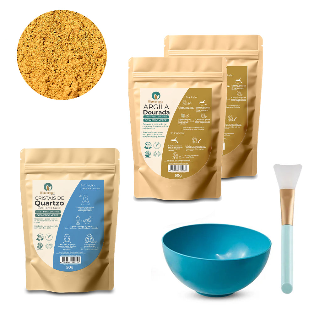 Kit Argiloterapia - Argilas + Cristal de Quartzo - 100% naturais - Uso cosmético