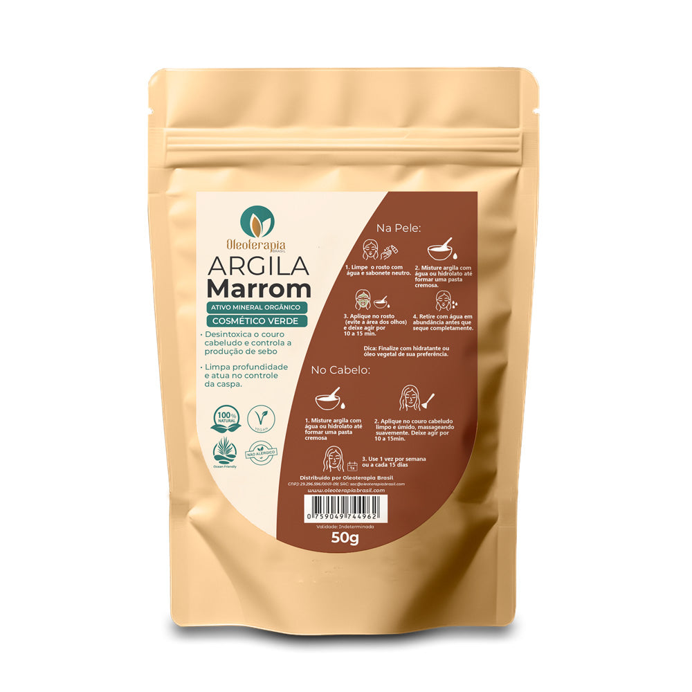 Argila Marrom 50g - 100% natural - Uso cosmético/rosto, cabelo e corpo