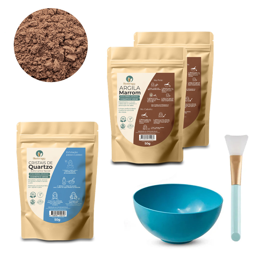 Kit Argiloterapia - Argilas + Cristal de Quartzo - 100% naturais - Uso cosmético