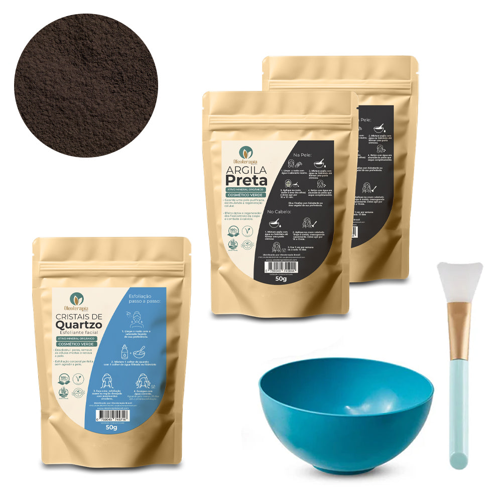 Kit Argiloterapia - Argilas + Cristal de Quartzo - 100% naturais - Uso cosmético