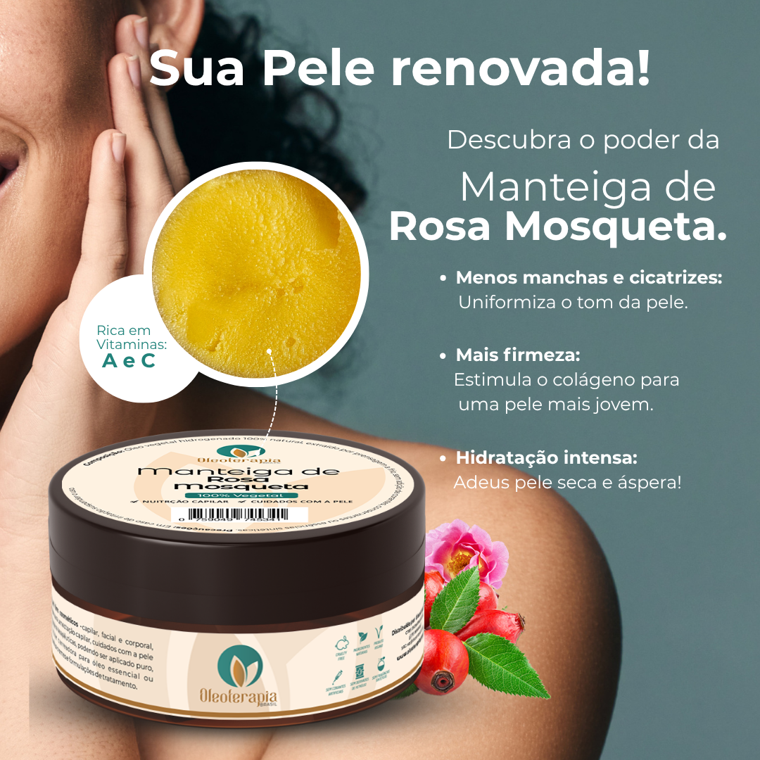 Manteiga de Rosa Mosqueta 100% vegetal - uso capilar e corporal