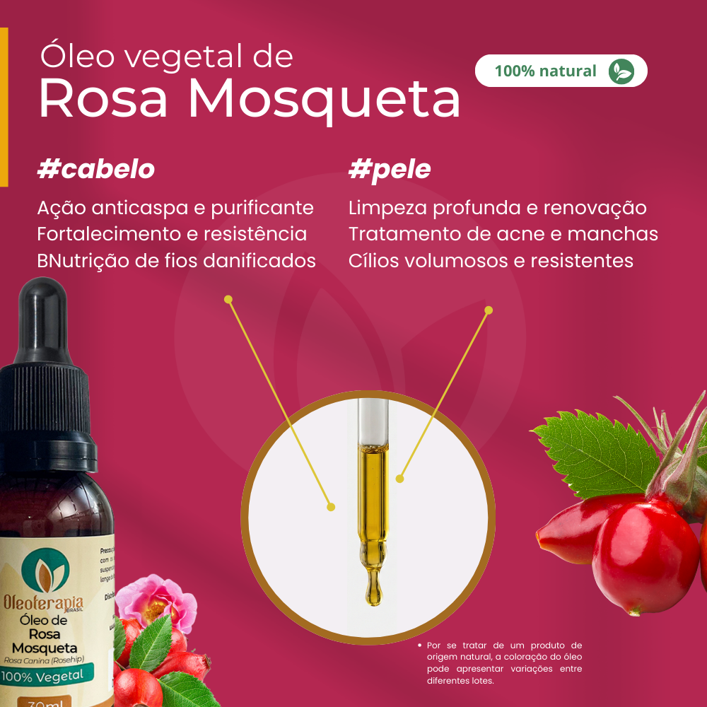 Óleo de Rosa Mosqueta - 100% natural uso capilar e corporal