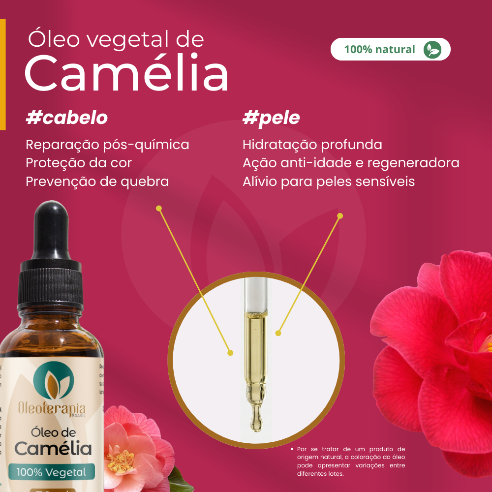 Óleo de Camélia - 100% natural uso capilar e corporal