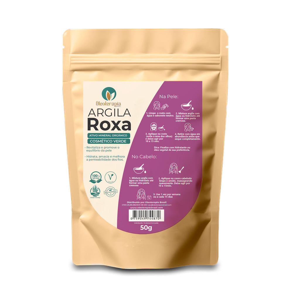 Argila Roxa 50g - 100% natural - Uso cosmético/rosto, cabelo e corpo