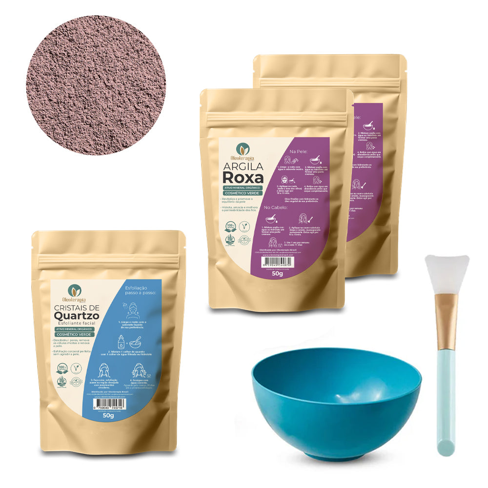 Kit Argiloterapia - Argilas + Cristal de Quartzo - 100% naturais - Uso cosmético