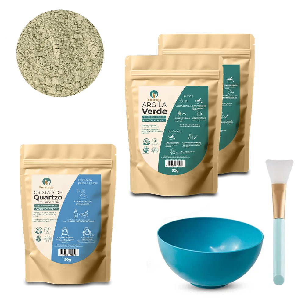 Kit Argiloterapia - Argilas + Cristal de Quartzo - 100% naturais - Uso cosmético