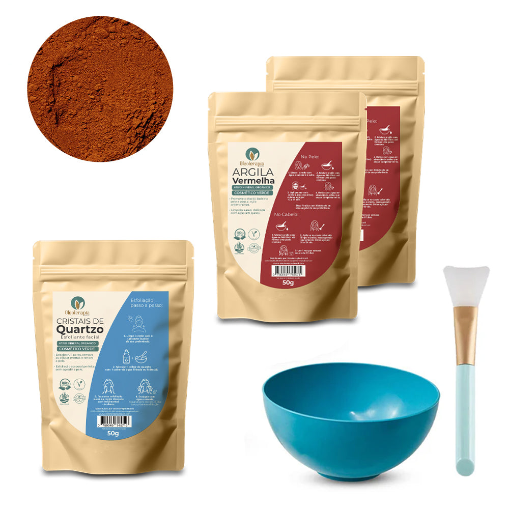 Kit Argiloterapia - Argilas + Cristal de Quartzo - 100% naturais - Uso cosmético