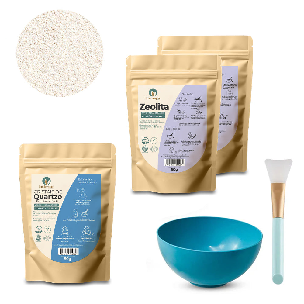 Kit Argiloterapia - Argilas + Cristal de Quartzo - 100% naturais - Uso cosmético