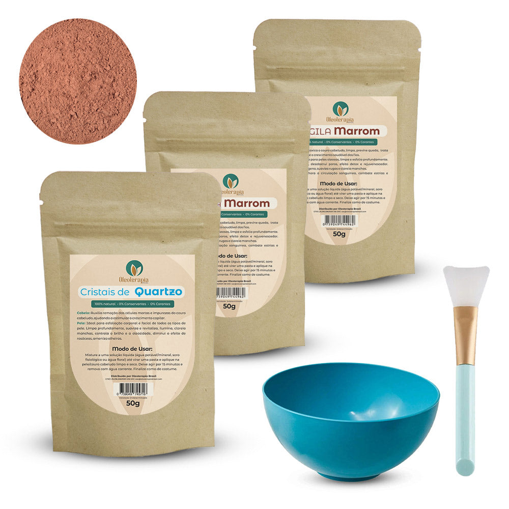 Kit Argiloterapia - Argilas + Cristal de Quartzo - 100% naturais - Uso cosmético