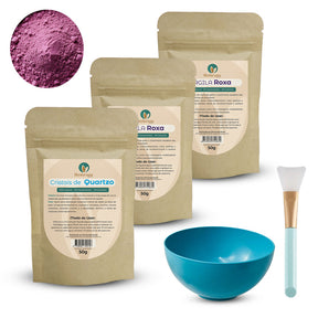 Kit Argiloterapia - Argilas + Cristal de Quartzo - 100% naturais - Uso cosmético