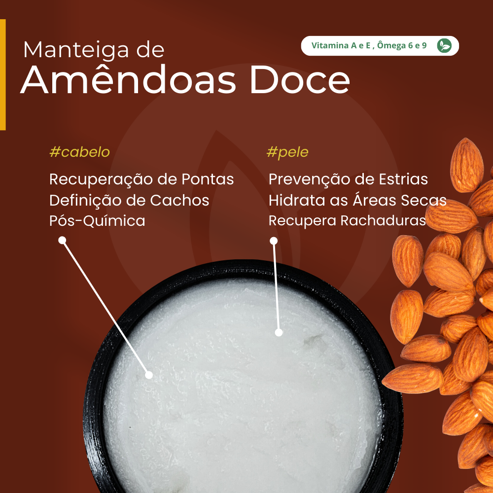 Manteiga de Amêndoas Doce 100% vegetal - uso capilar e corporal