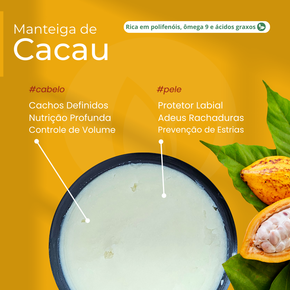 Manteiga de Cacau 100% vegetal - uso capilar e corporal