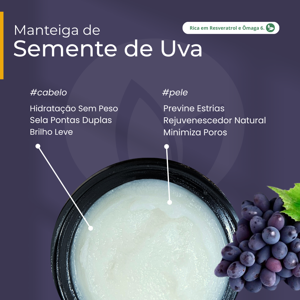 Manteiga de Semente de Uva 100% vegetal - uso capilar e corporal
