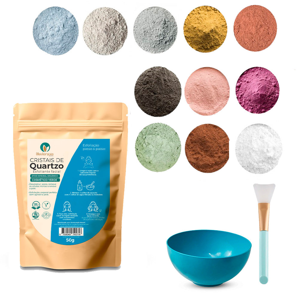 Kit Argiloterapia - Argilas + Cristal de Quartzo - 100% naturais - Uso cosmético