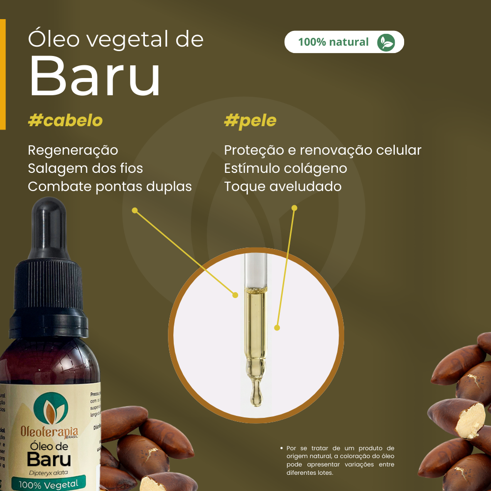 Óleo de Baru (cumbaru) - Extrato oleoso e 100% natural uso capilar e corporal