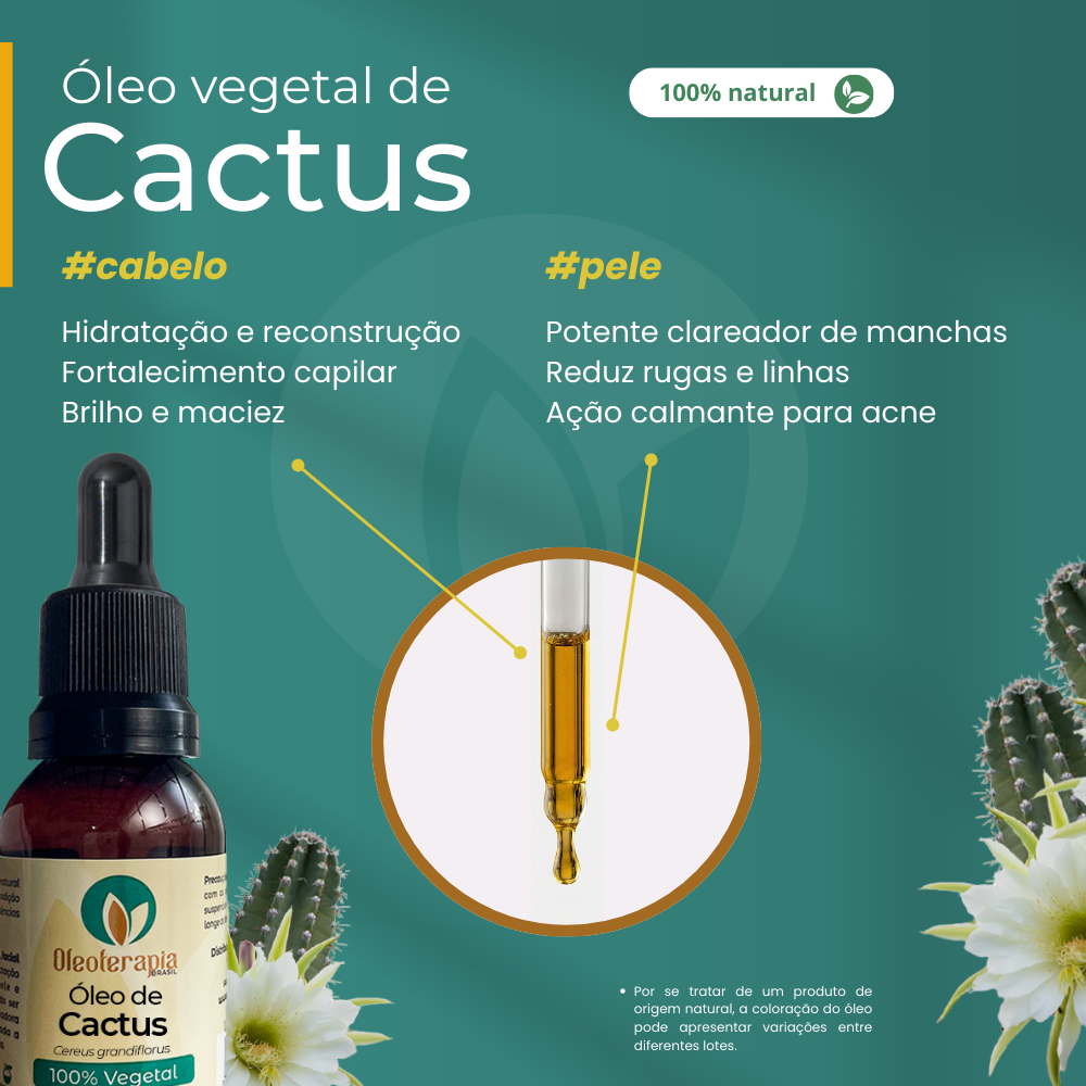 Óleo de Cactus - Extrato oleoso 100% natural uso capilar e corporal