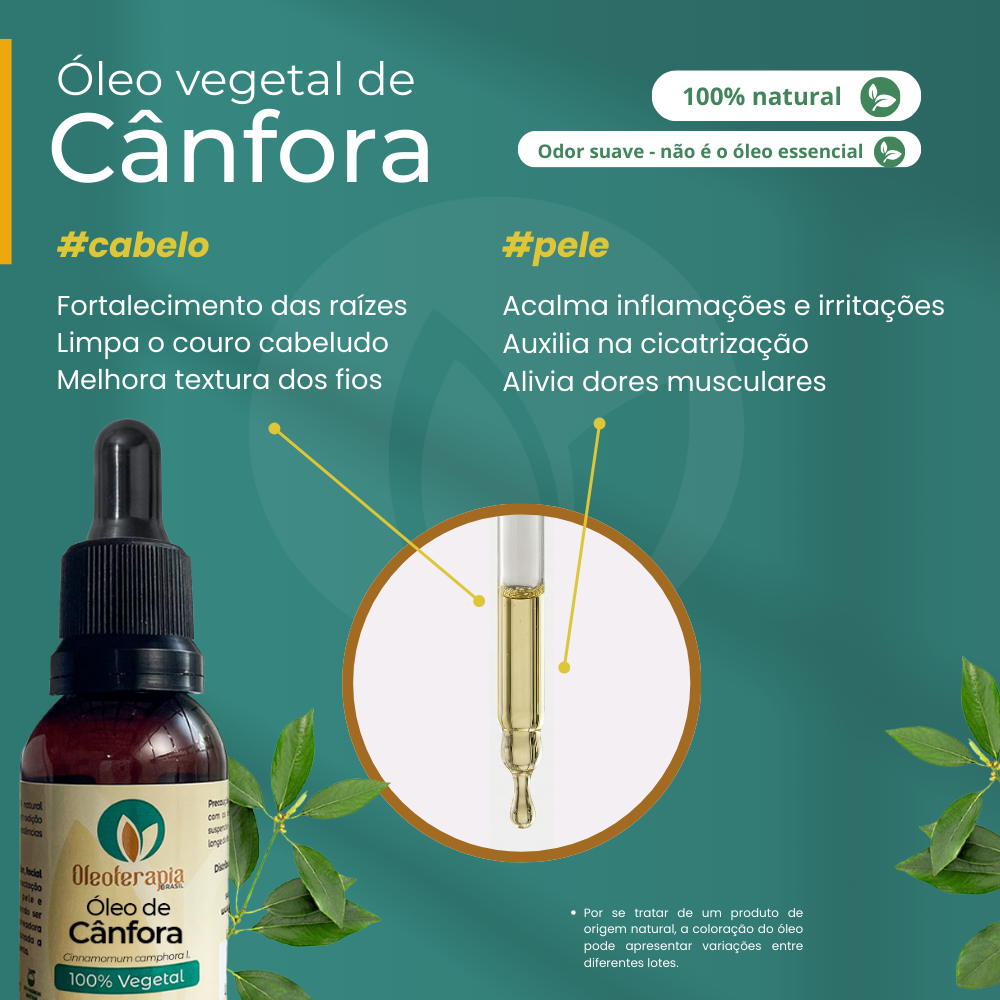 Óleo de Cânfora - 100% natural uso capilar e corporal