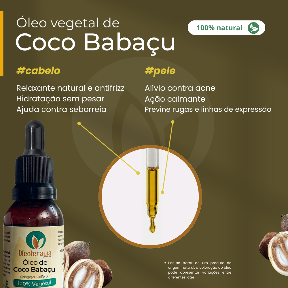 Óleo de Coco Babaçu - 100% natural uso capilar e corporal