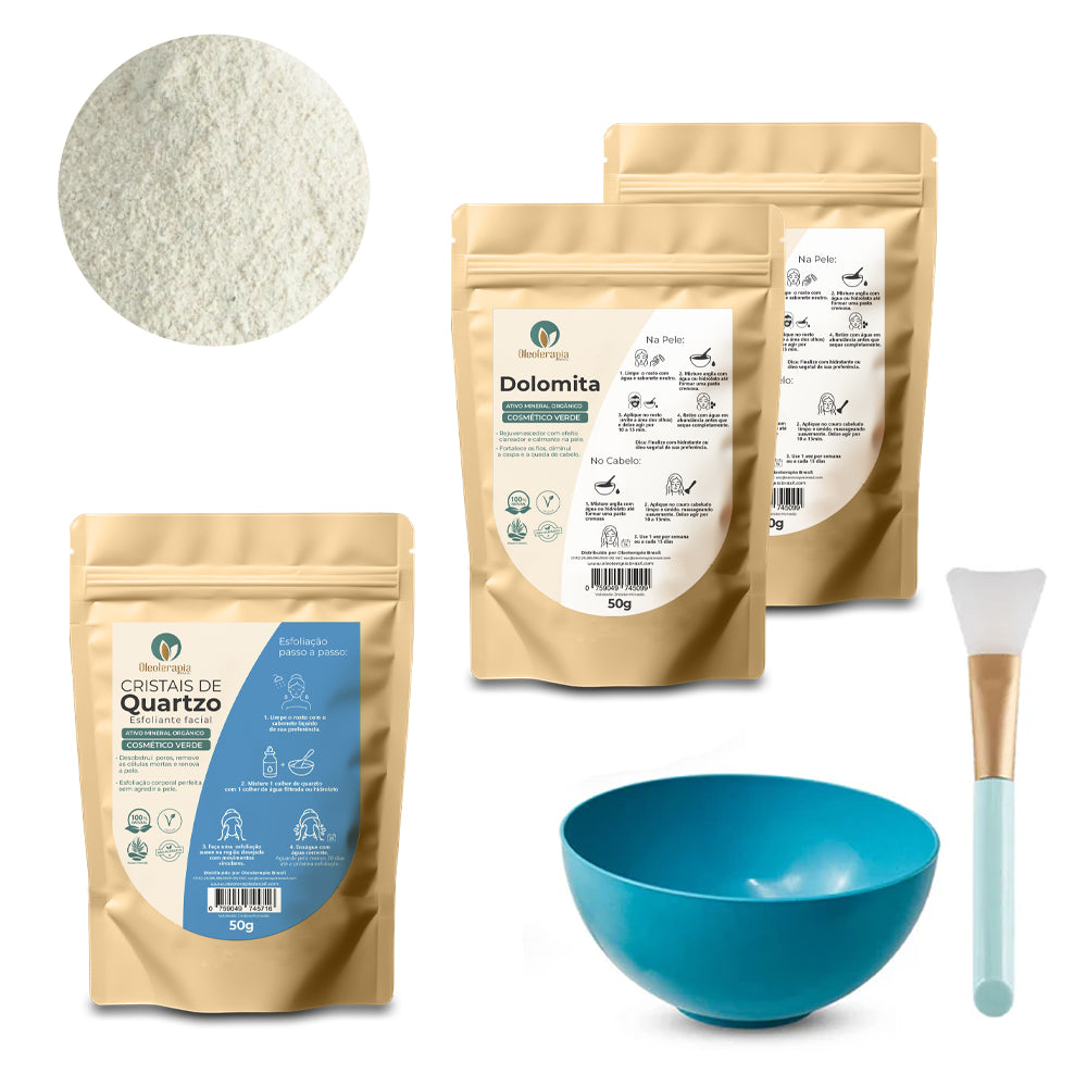 Kit Argiloterapia - Argilas + Cristal de Quartzo - 100% naturais - Uso cosmético