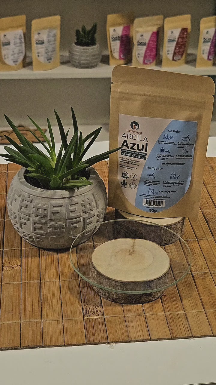 Argila Azul 50g - 100% natural - Uso cosmético/rosto, cabelo e corpo
