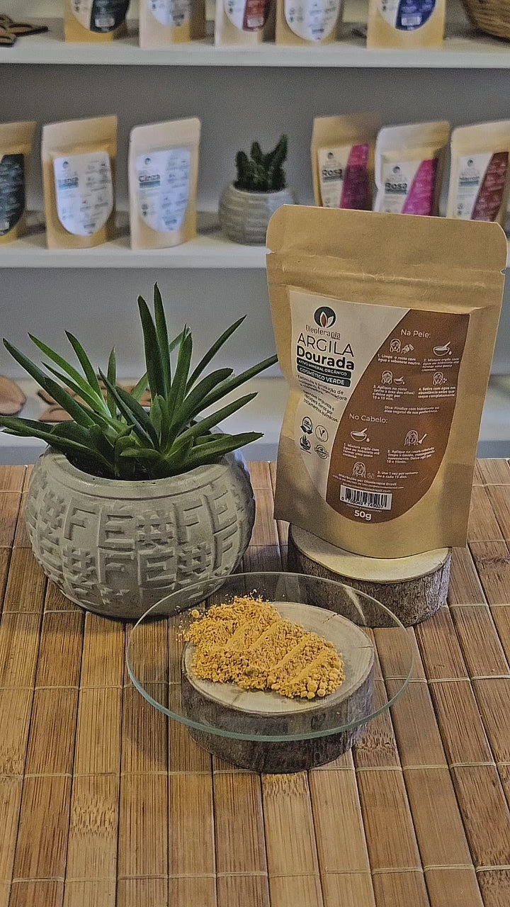 Argila Dourada 50g - 100% natural - Uso cosmético/rosto, cabelo e corpo