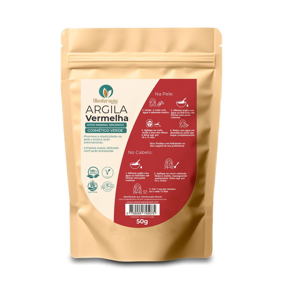 Argila Vermelha 50g - 100% natural - Uso cosmético/rosto, cabelo e corpo