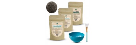 Kit Argiloterapia - Argila Preta e Cristais de Quartzo - 100% natural - Uso cosmético/rosto, cabelo e corpo